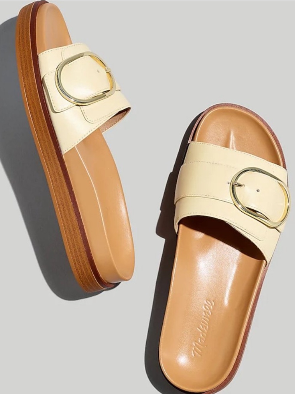 Madewell The Dayna Buckle-Strap Sandals Slides Cream Leather Upper Gold Buckle